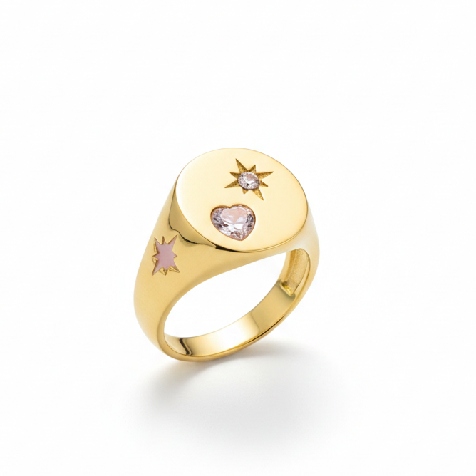 Gold ring with embedded gemstones 