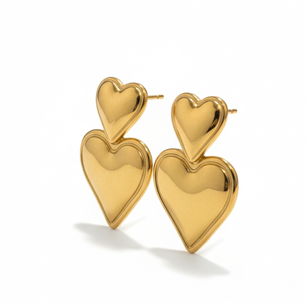 Double heart stainless steel earrings, simple, cute, and lightweight_still