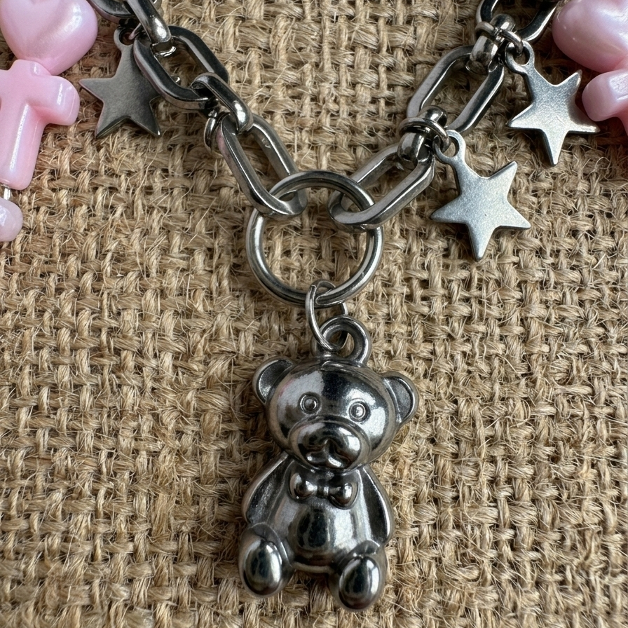 Silver Chain Necklace with Silver Bear Pendant