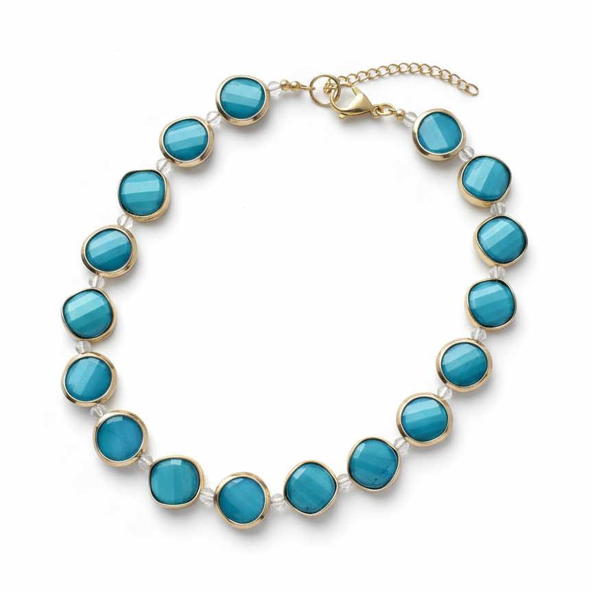 Beaded Turquoise Choker with Gold Accents – Still